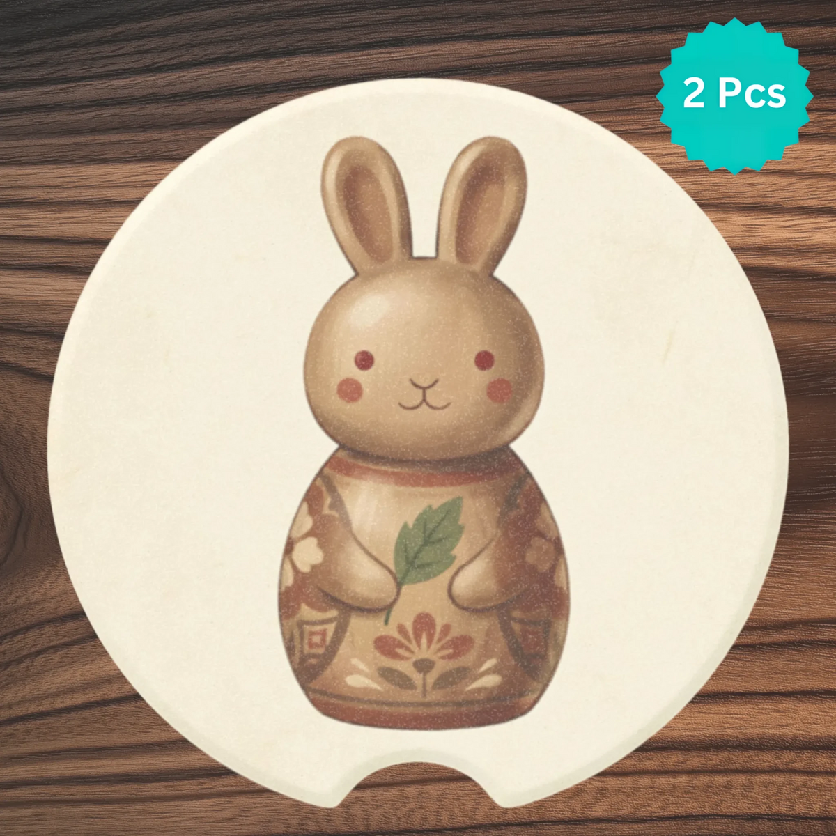 Vintage Bunny Illustration Car Coasters Set - Road Muse