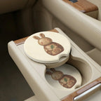 Vintage Bunny Illustration Car Coasters Set - Road Muse