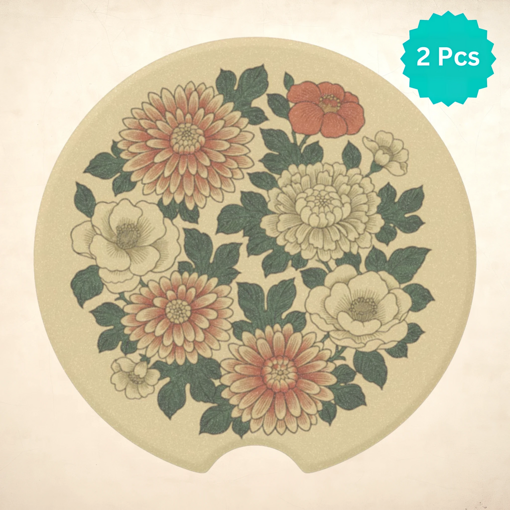 Vintage Chrysanthemum Car Coasters Set - Road Muse