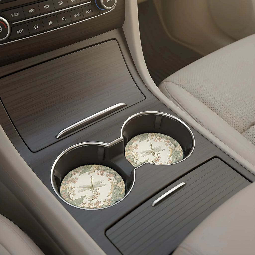 Vintage Dragonfly Floral Car Coasters Set - Road Muse