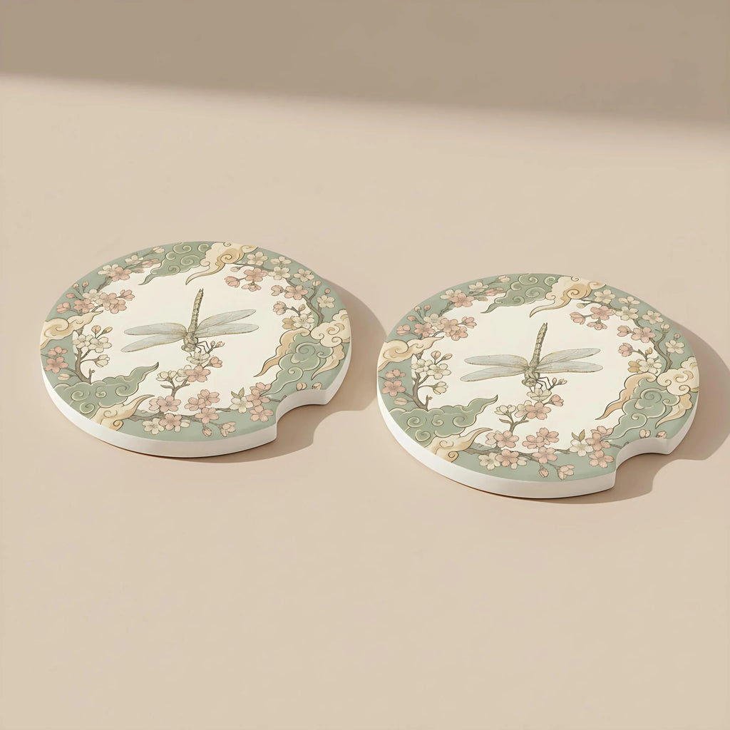 Vintage Dragonfly Floral Car Coasters Set - Road Muse