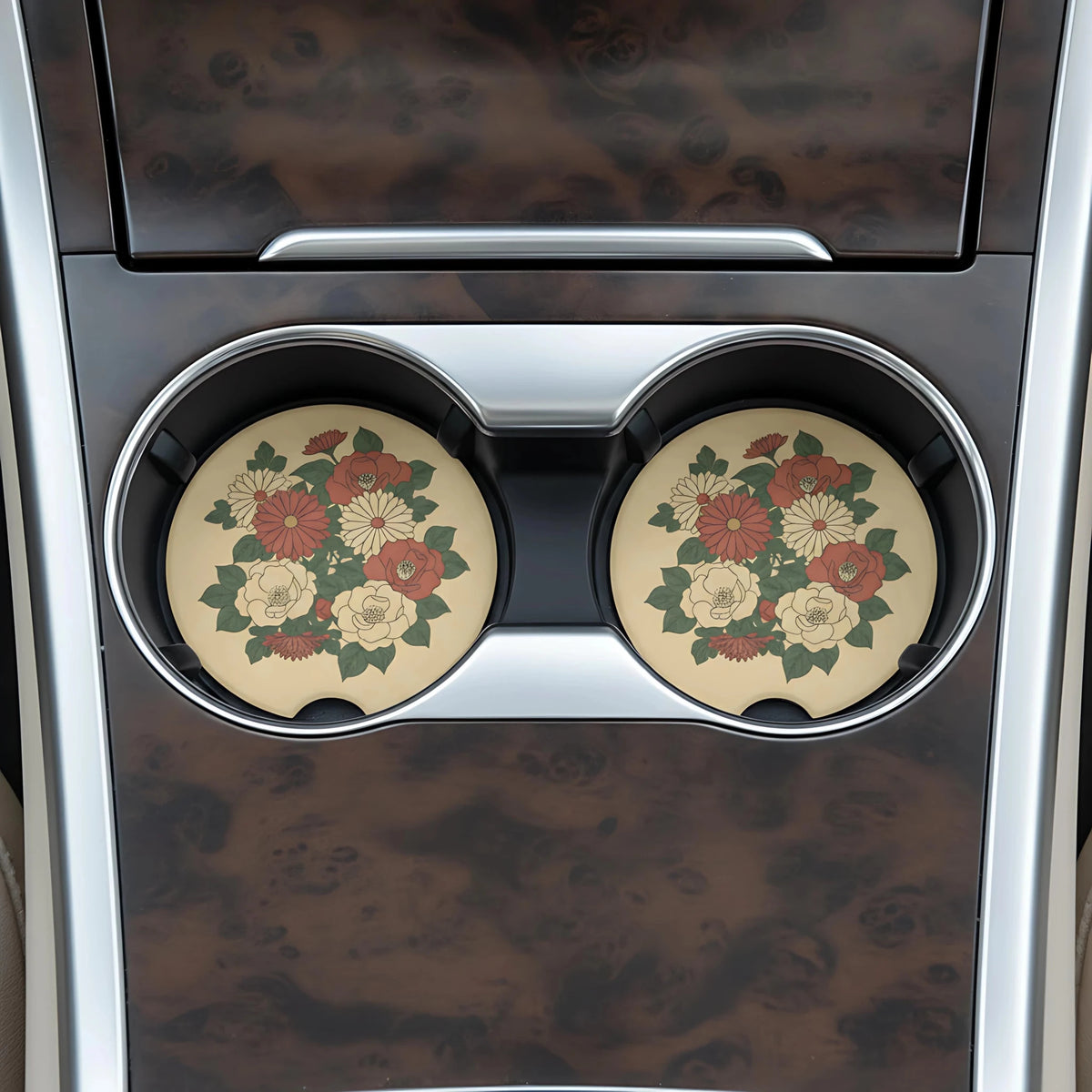 Vintage Floral Bouquet Car Coasters Set - Road Muse