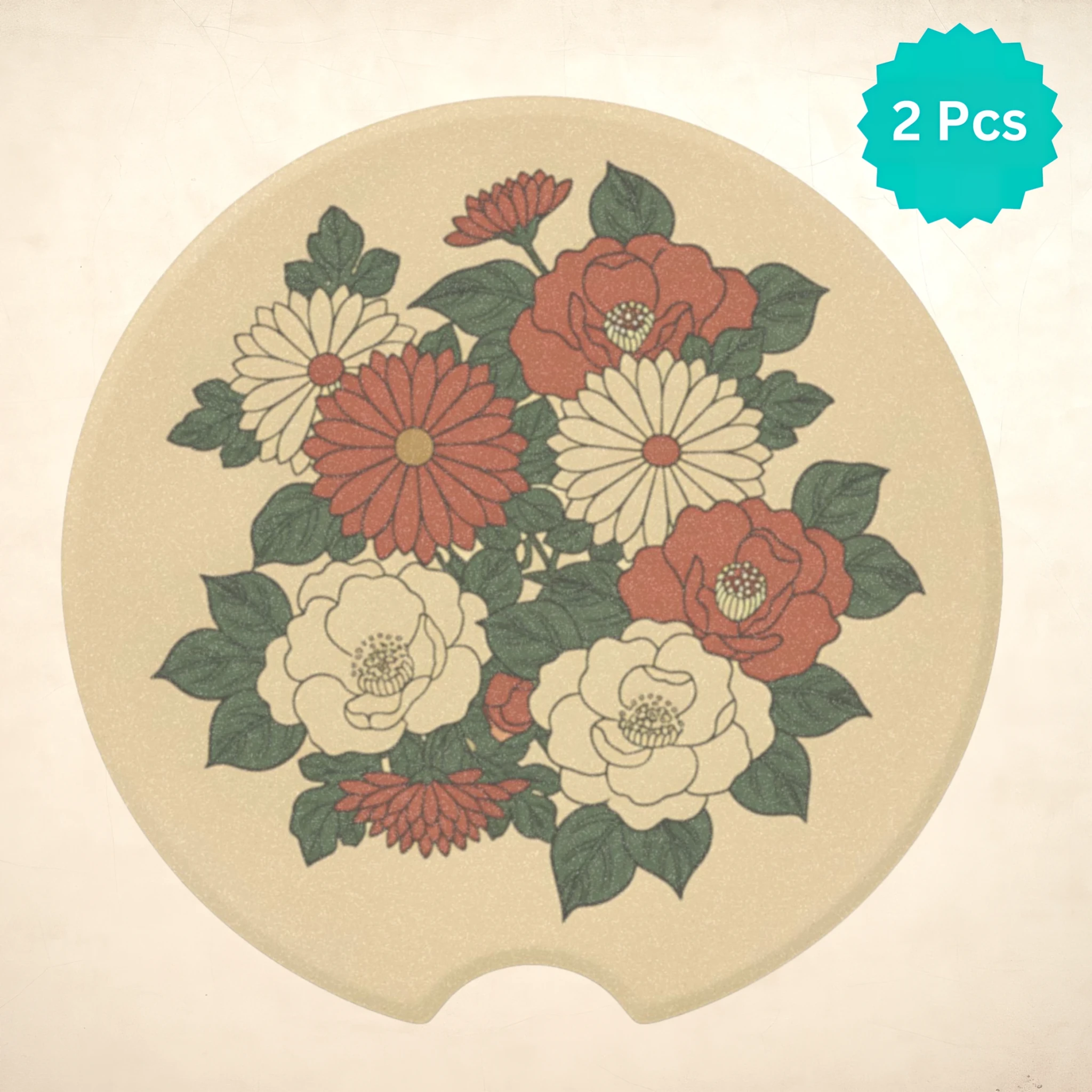 Vintage Floral Bouquet Car Coasters Set - Road Muse