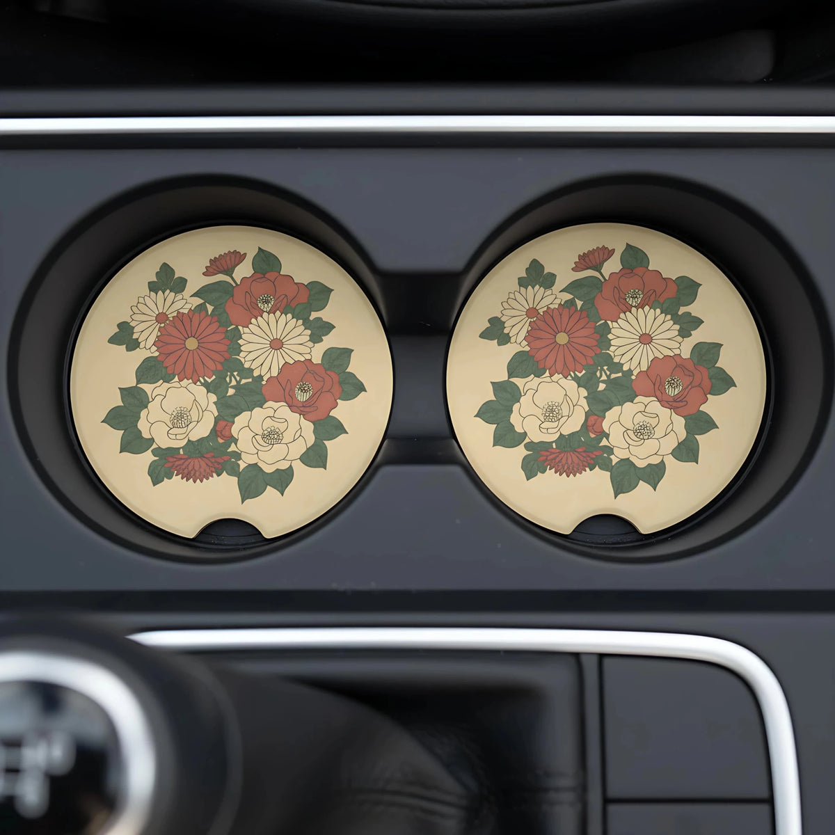 Vintage Floral Bouquet Car Coasters Set - Road Muse