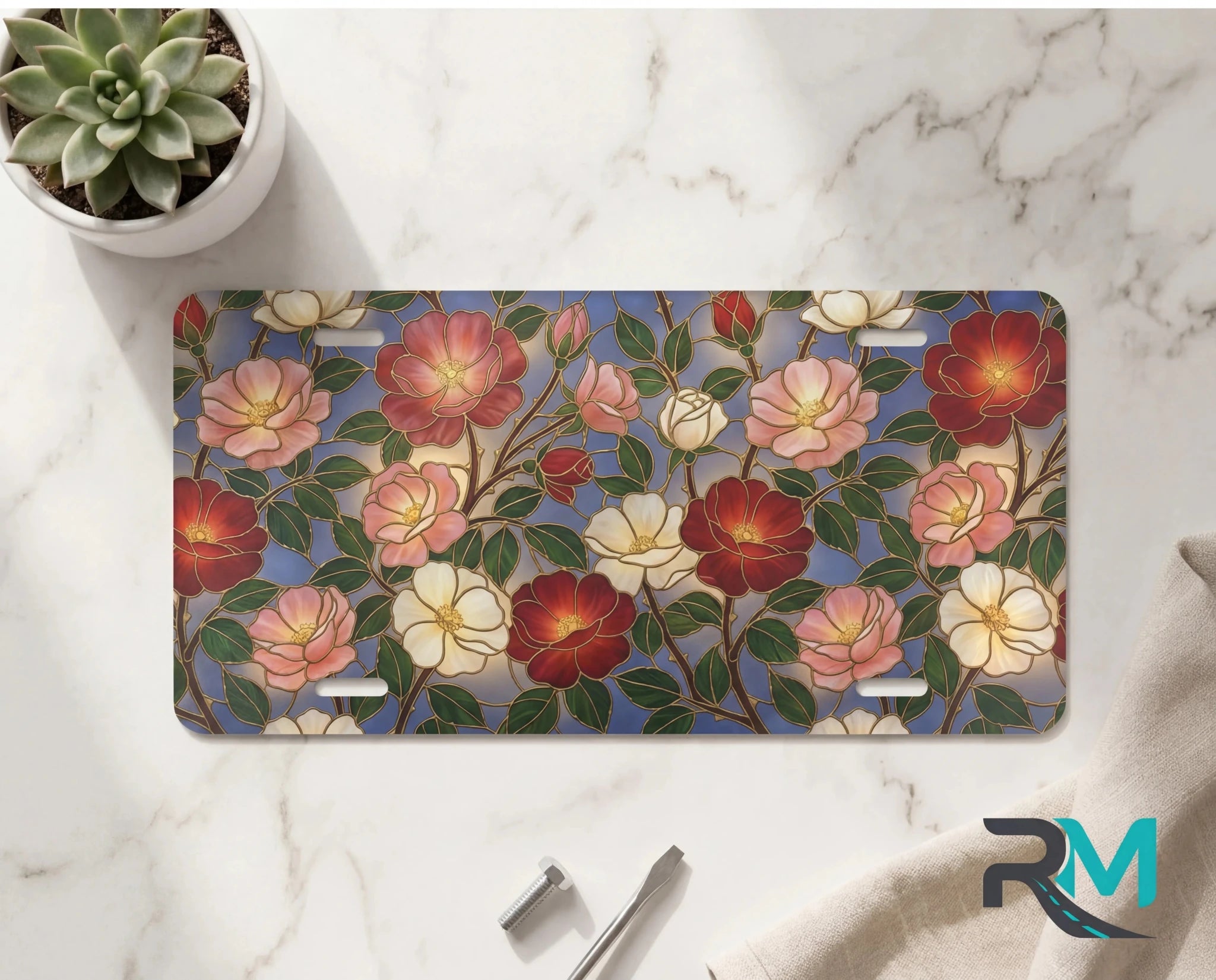 Vintage Floral Pattern Vanity Plate - Road Muse