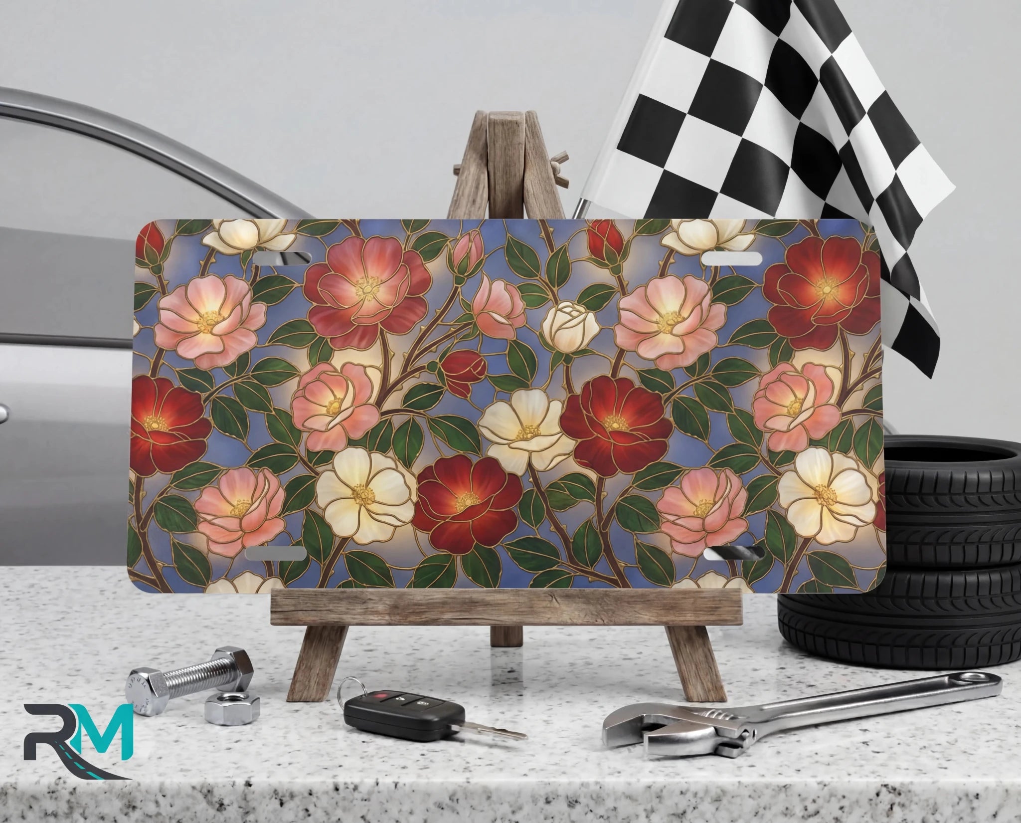 Vintage Floral Pattern Vanity Plate - Road Muse