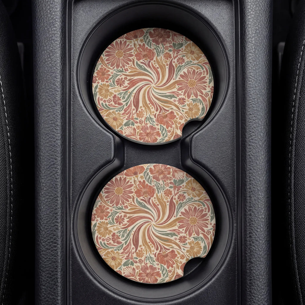 Vintage Flower Design Car Coasters Set - Road Muse