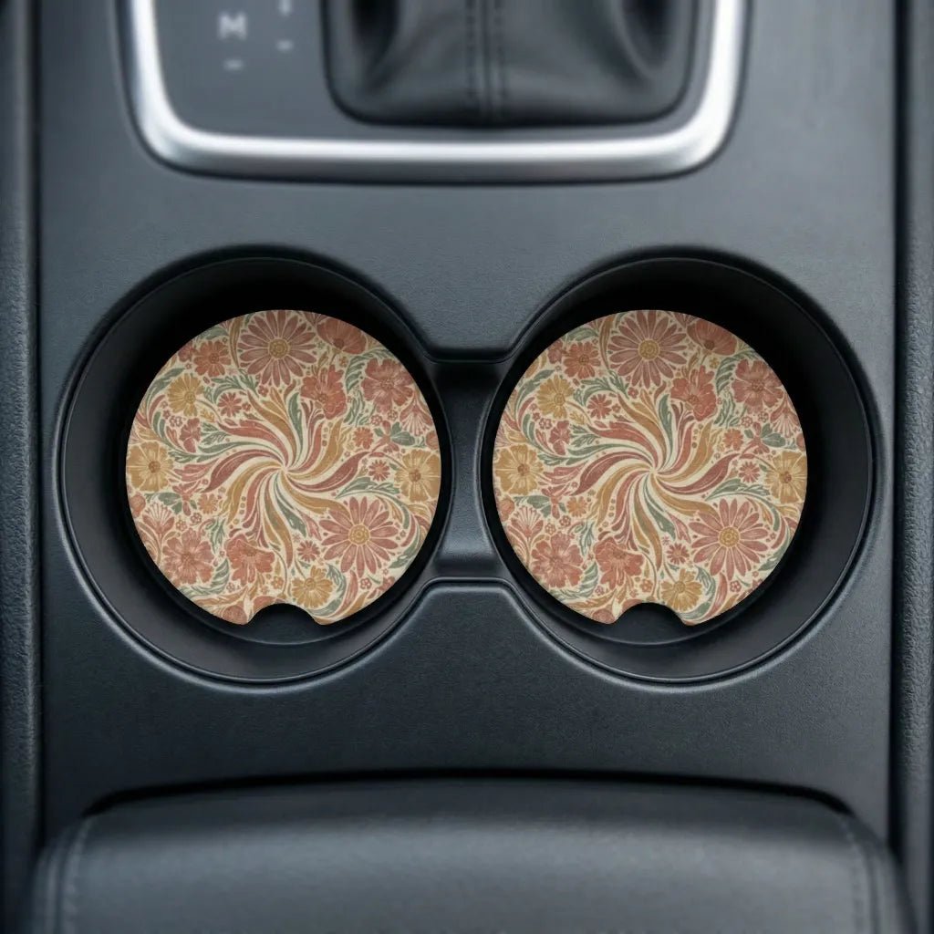 Vintage Flower Design Car Coasters Set - Road Muse