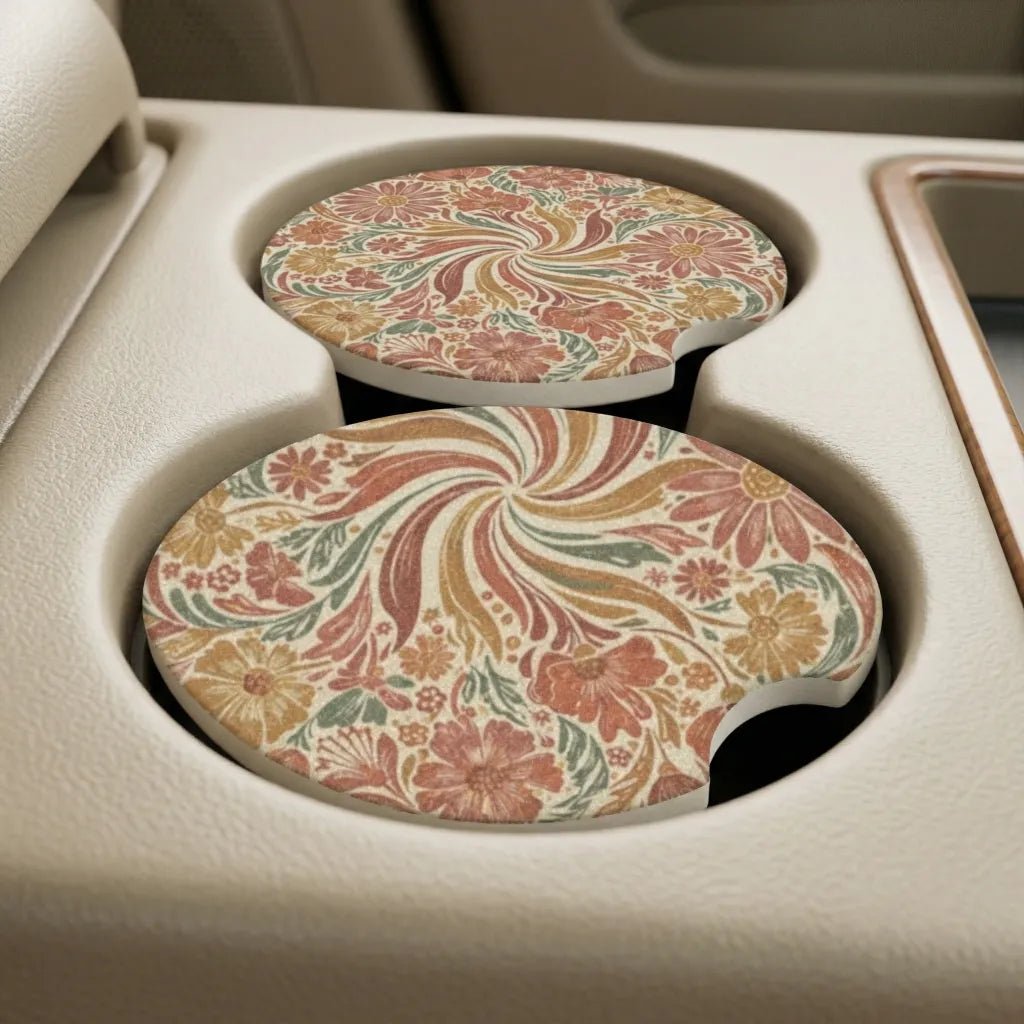 Vintage Flower Design Car Coasters Set - Road Muse