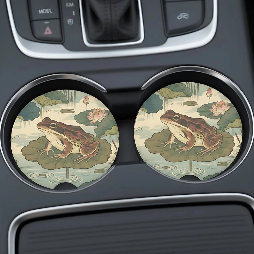 Vintage Frog Lily Pad Car Coasters Set - Road Muse
