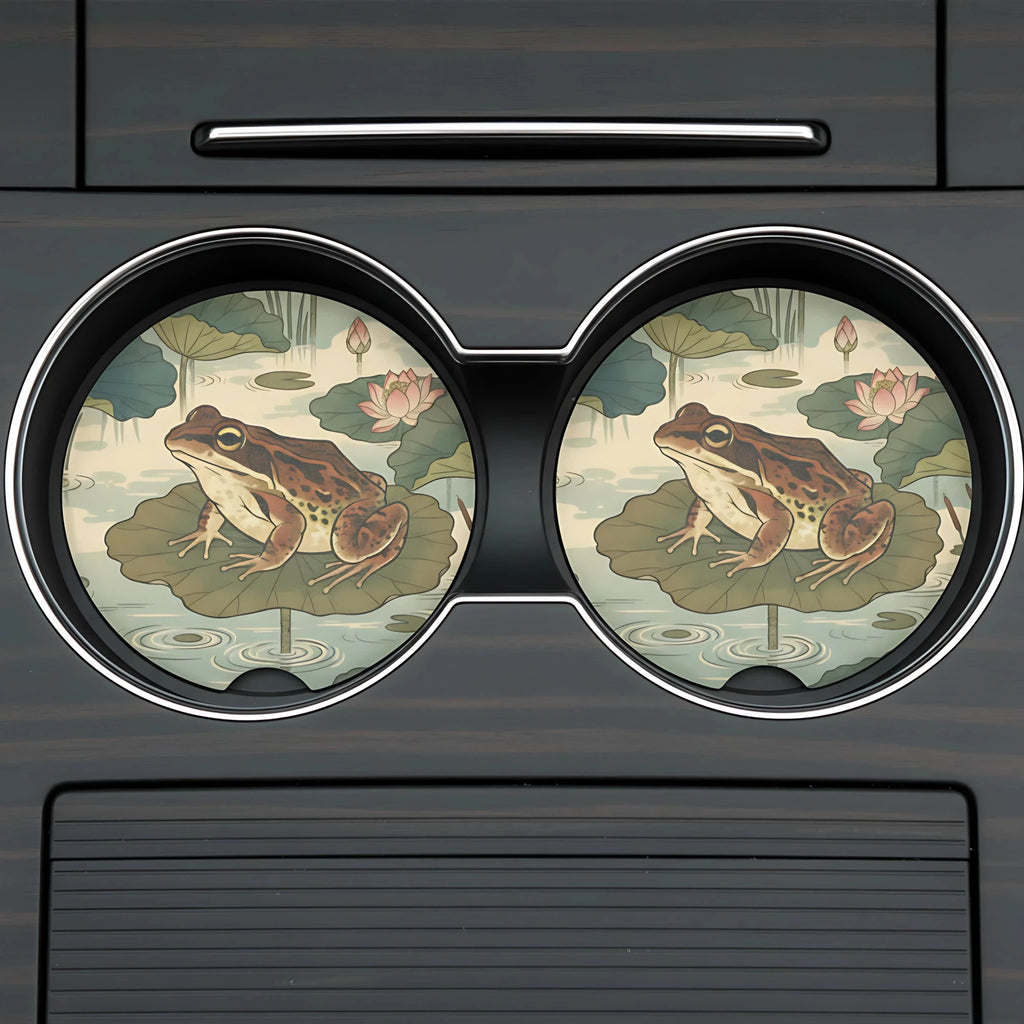 Vintage Frog Lily Pad Car Coasters Set - Road Muse