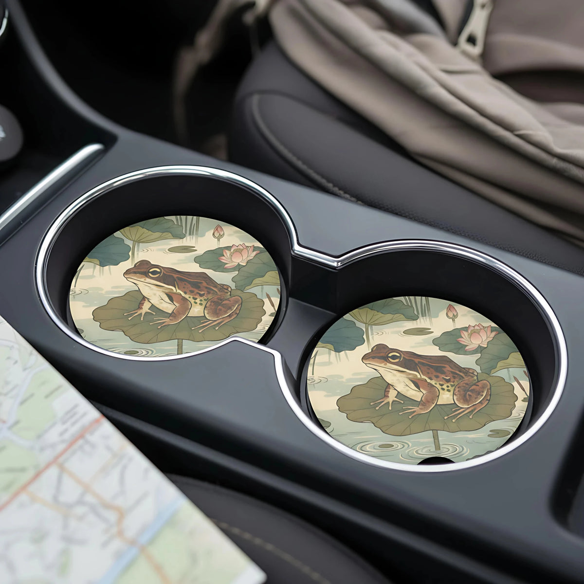 Vintage Frog Lily Pad Car Coasters Set - Road Muse
