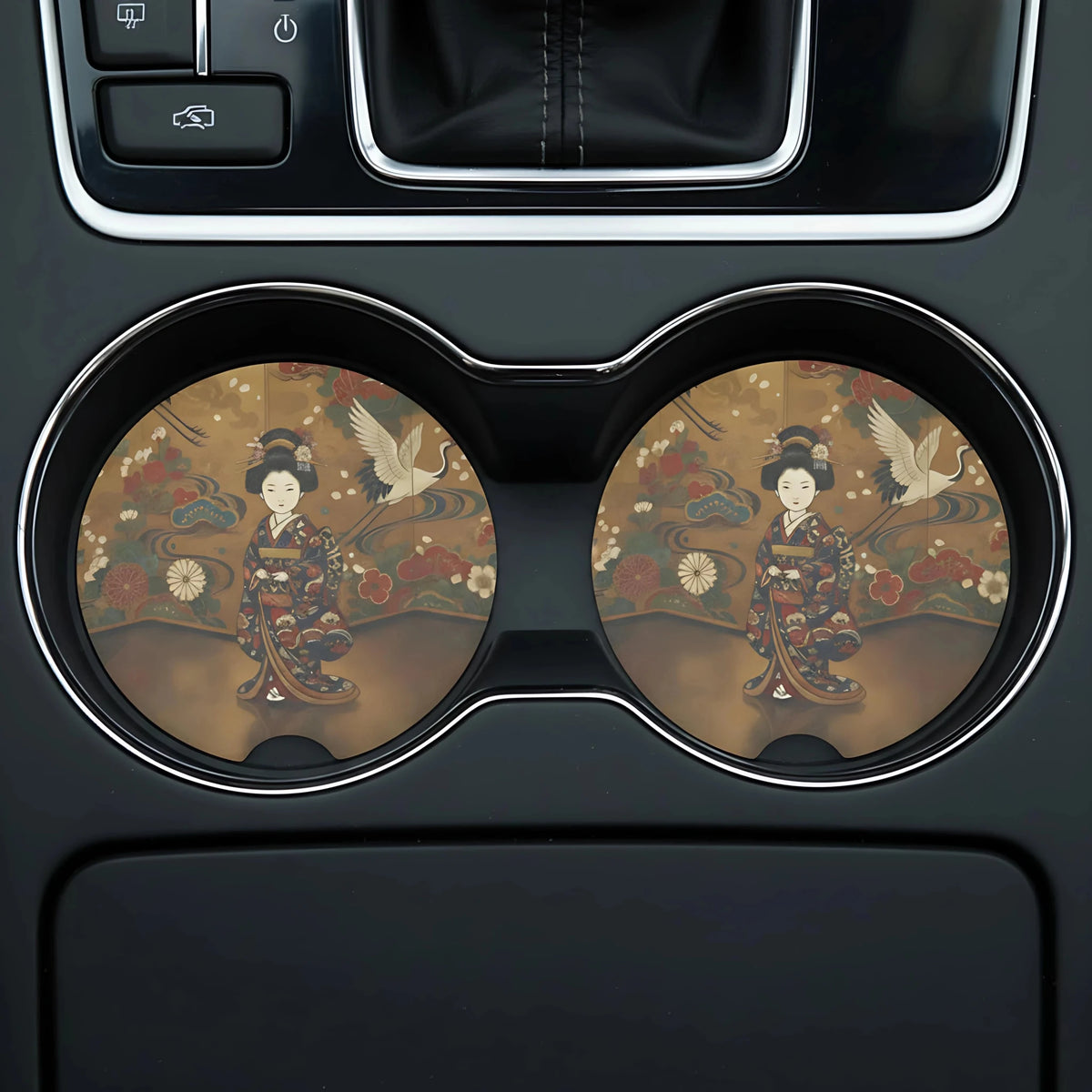 Vintage Geisha Crane Car Coasters Set - Road Muse