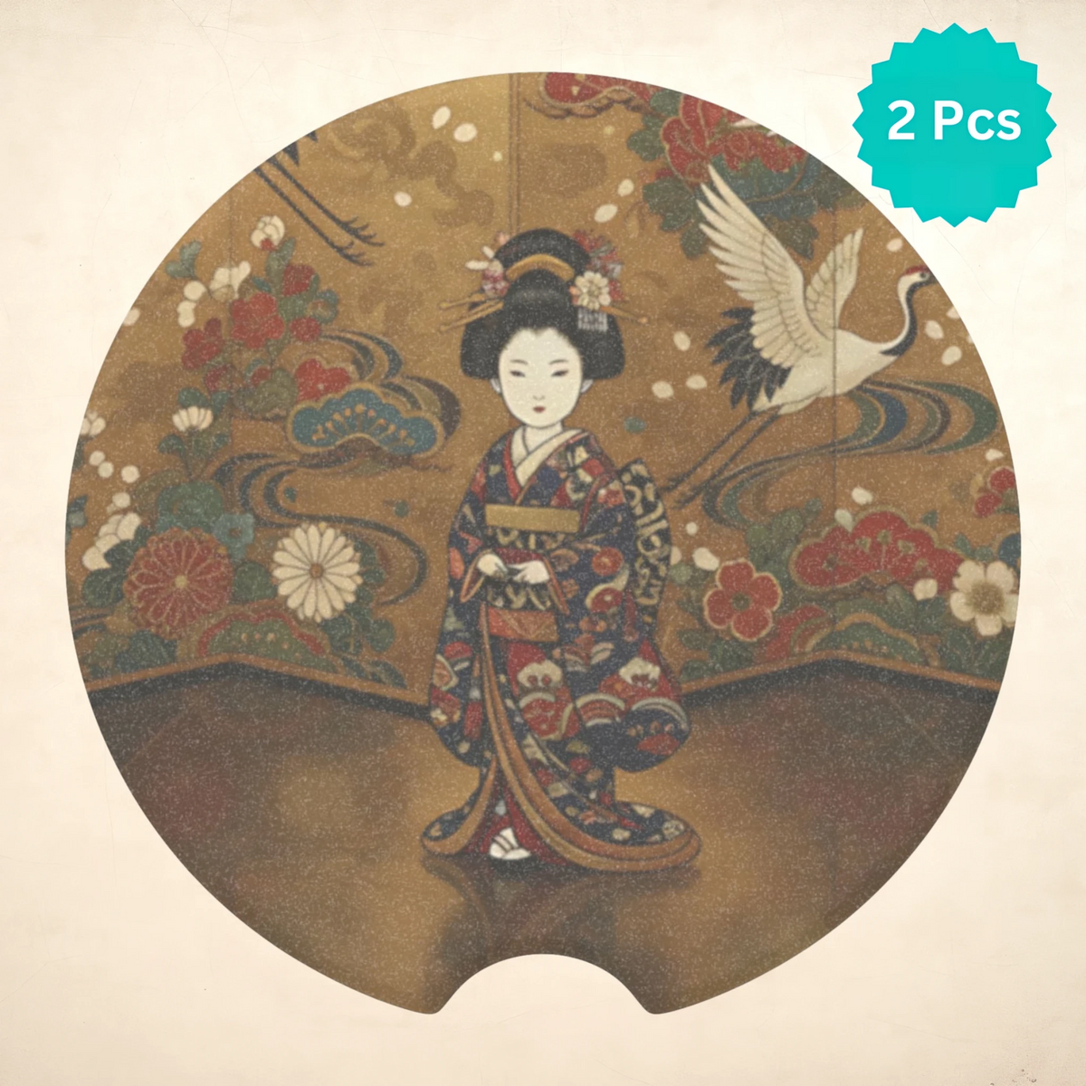 Vintage Geisha Crane Car Coasters Set - Road Muse