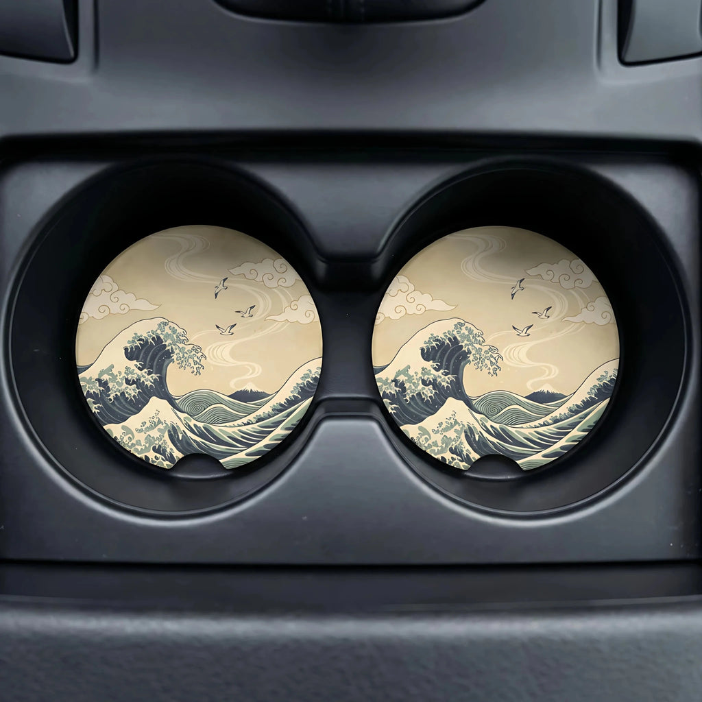 Vintage Great Wave Car Coasters Set - Road Muse