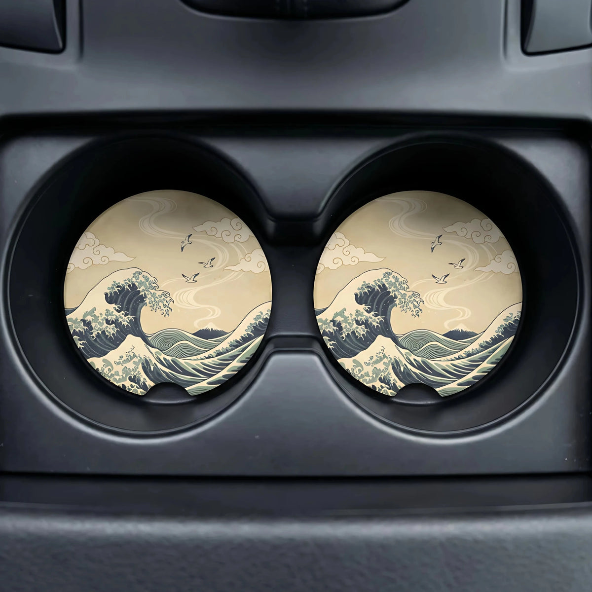Vintage Great Wave Car Coasters Set - Road Muse