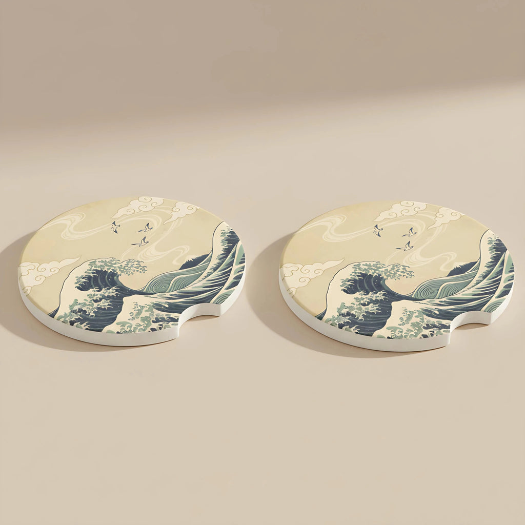 Vintage Great Wave Car Coasters Set - Road Muse