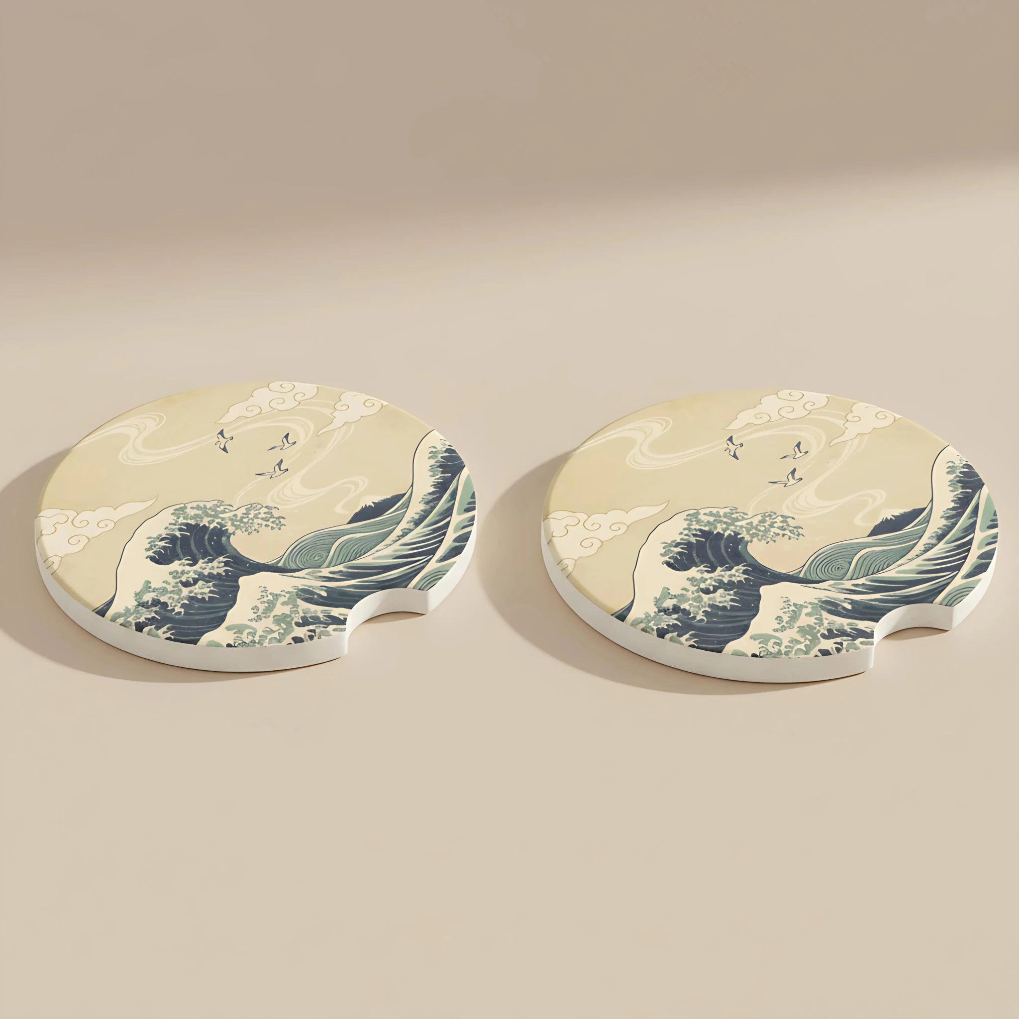 Vintage Great Wave Car Coasters Set - Road Muse
