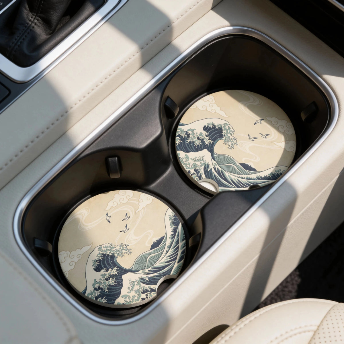 Vintage Great Wave Car Coasters Set - Road Muse