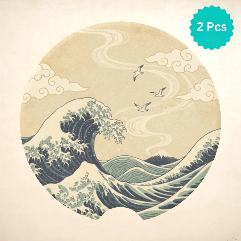 Vintage Great Wave Car Coasters Set - Road Muse