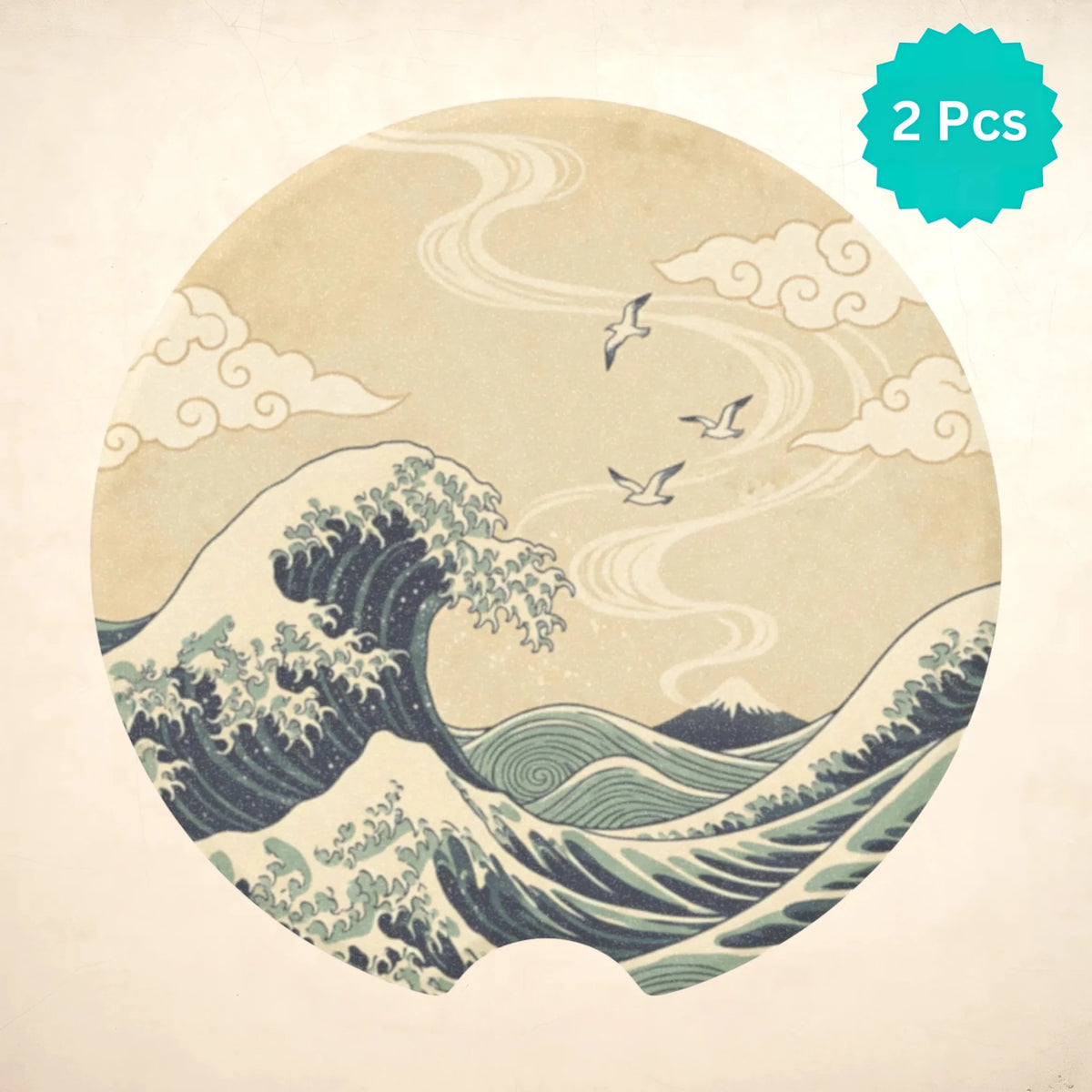 Vintage Great Wave Car Coasters Set - Road Muse