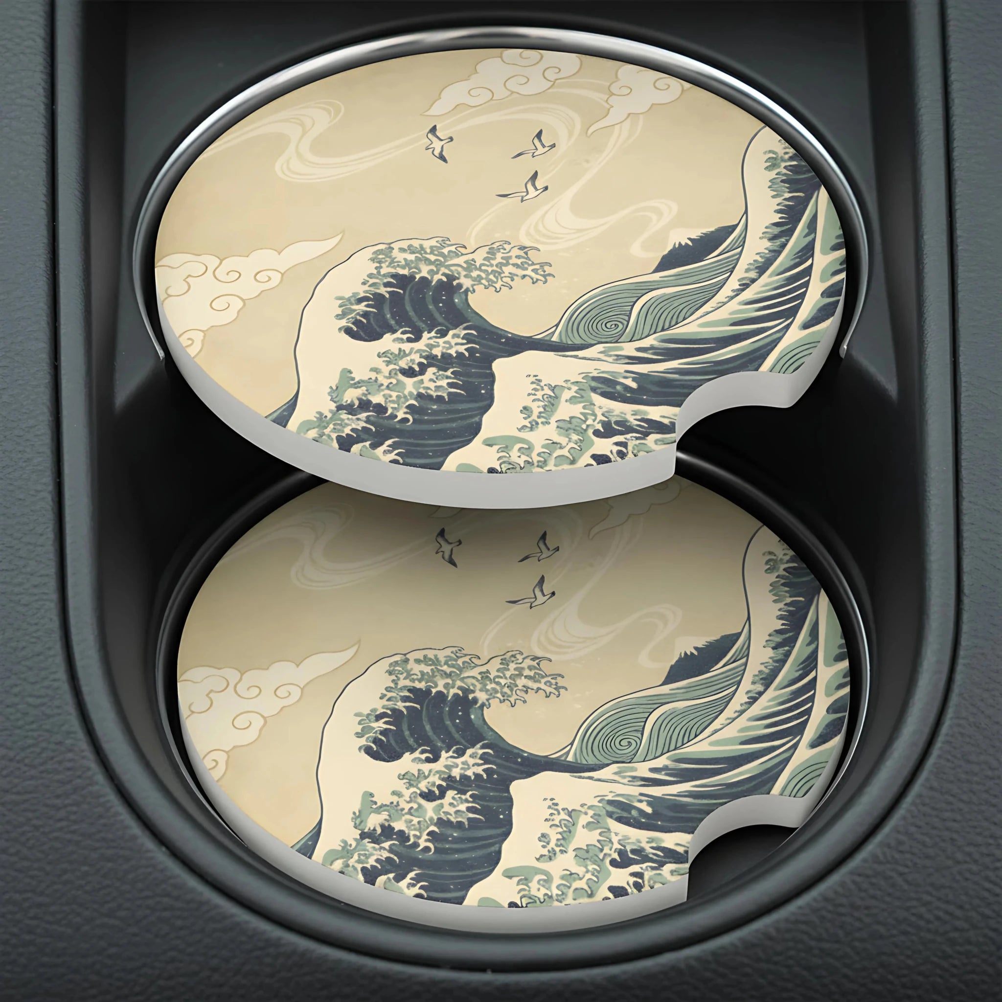 Vintage Great Wave Car Coasters Set - Road Muse