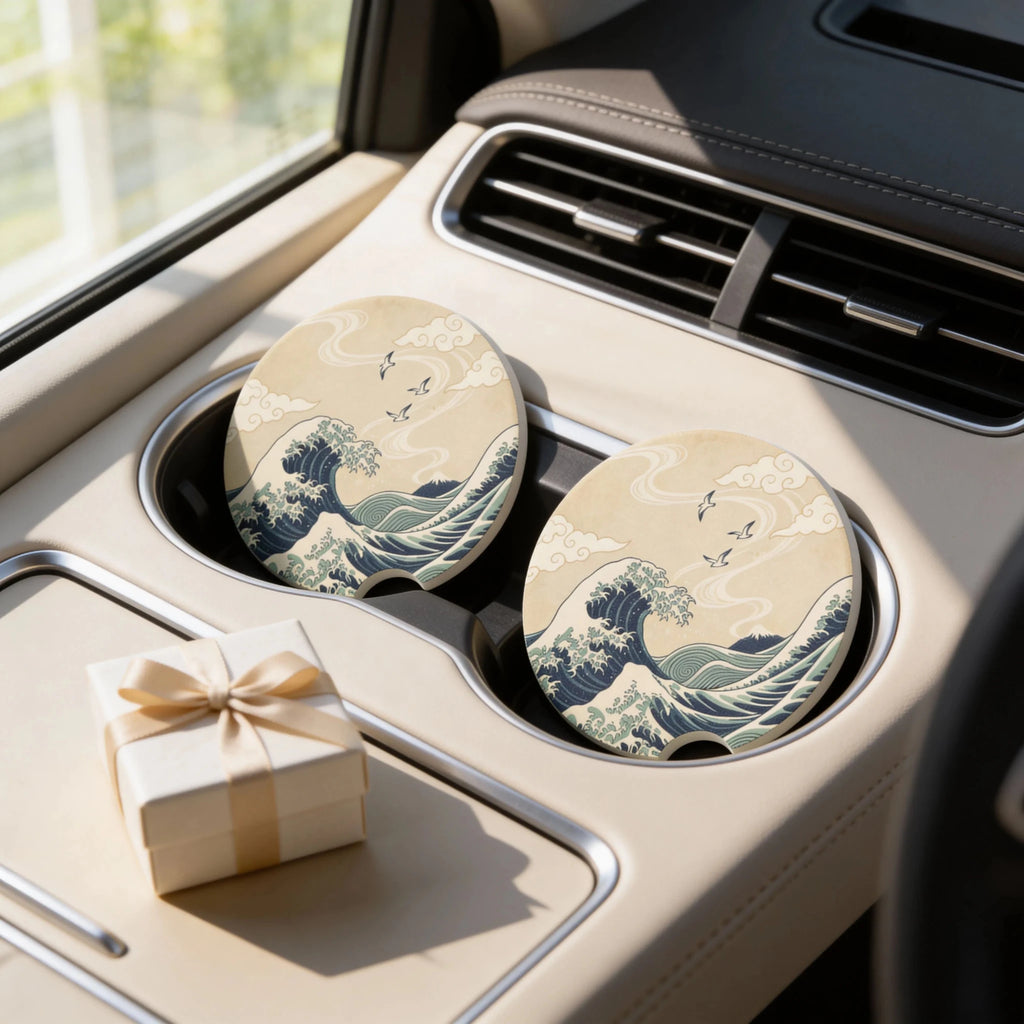 Vintage Great Wave Car Coasters Set - Road Muse