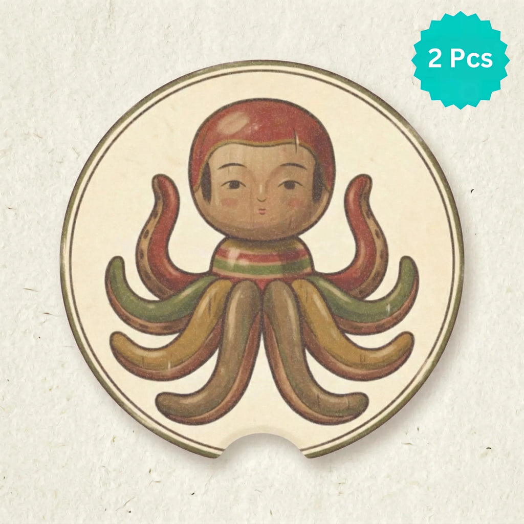 Vintage Octopus Illustration Car Coasters Set - Road Muse
