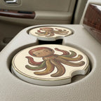 Vintage Octopus Illustration Car Coasters Set - Road Muse