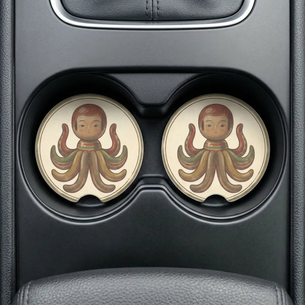 Vintage Octopus Illustration Car Coasters Set - Road Muse