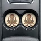 Vintage Octopus Illustration Car Coasters Set - Road Muse