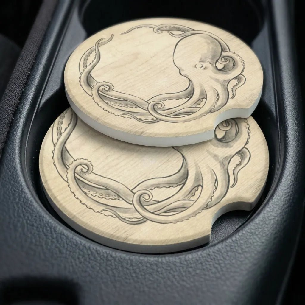 Vintage Octopus Round Car Coasters Set - Road Muse