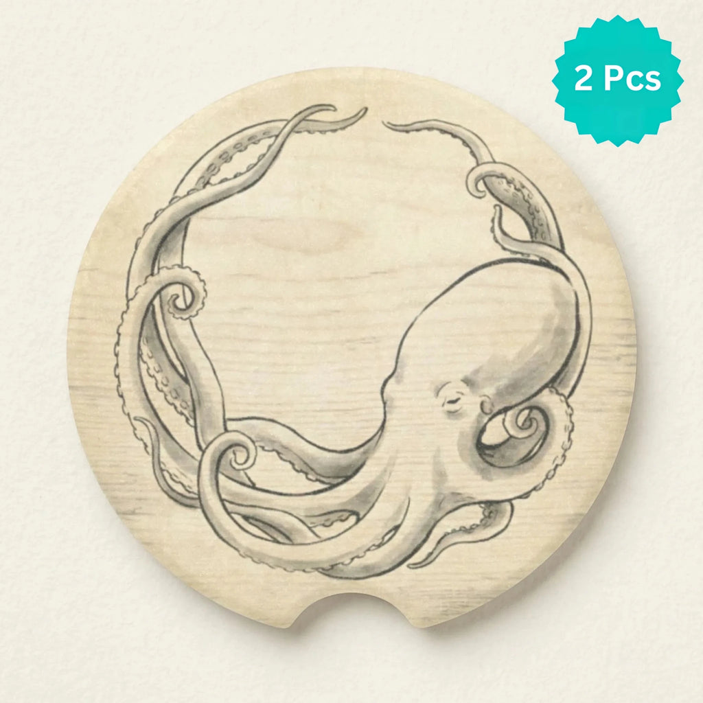 Vintage Octopus Round Car Coasters Set - Road Muse