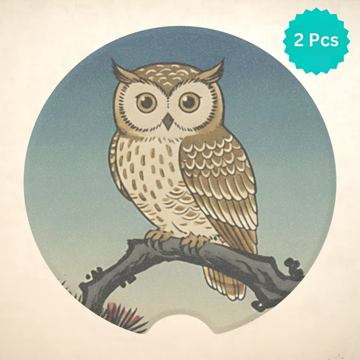 Vintage Owl Illustration Car Coasters Set - Road Muse