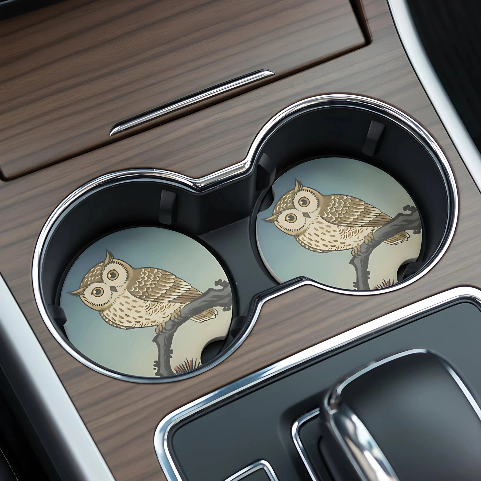 Vintage Owl Illustration Car Coasters Set - Road Muse