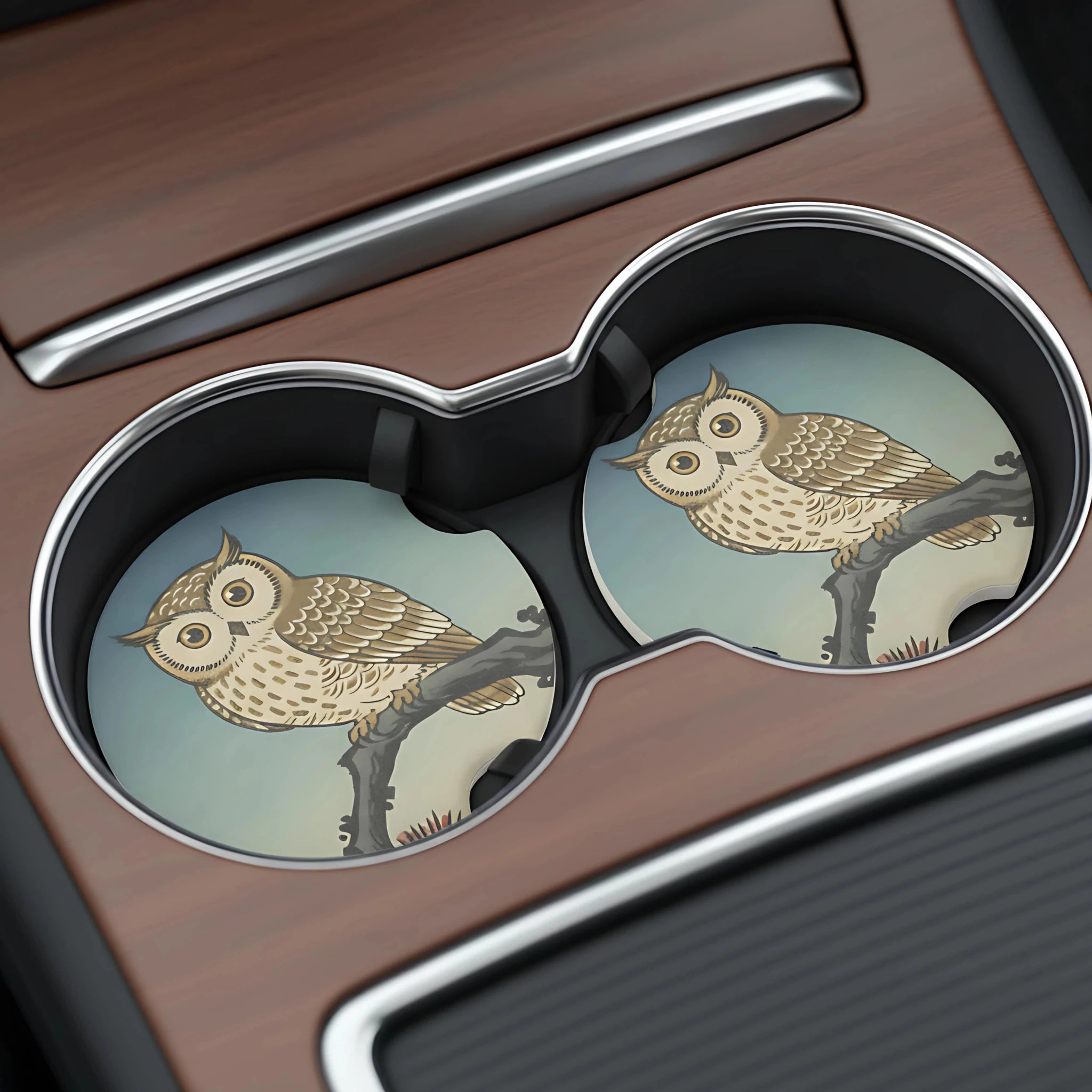 Vintage Owl Illustration Car Coasters Set - Road Muse