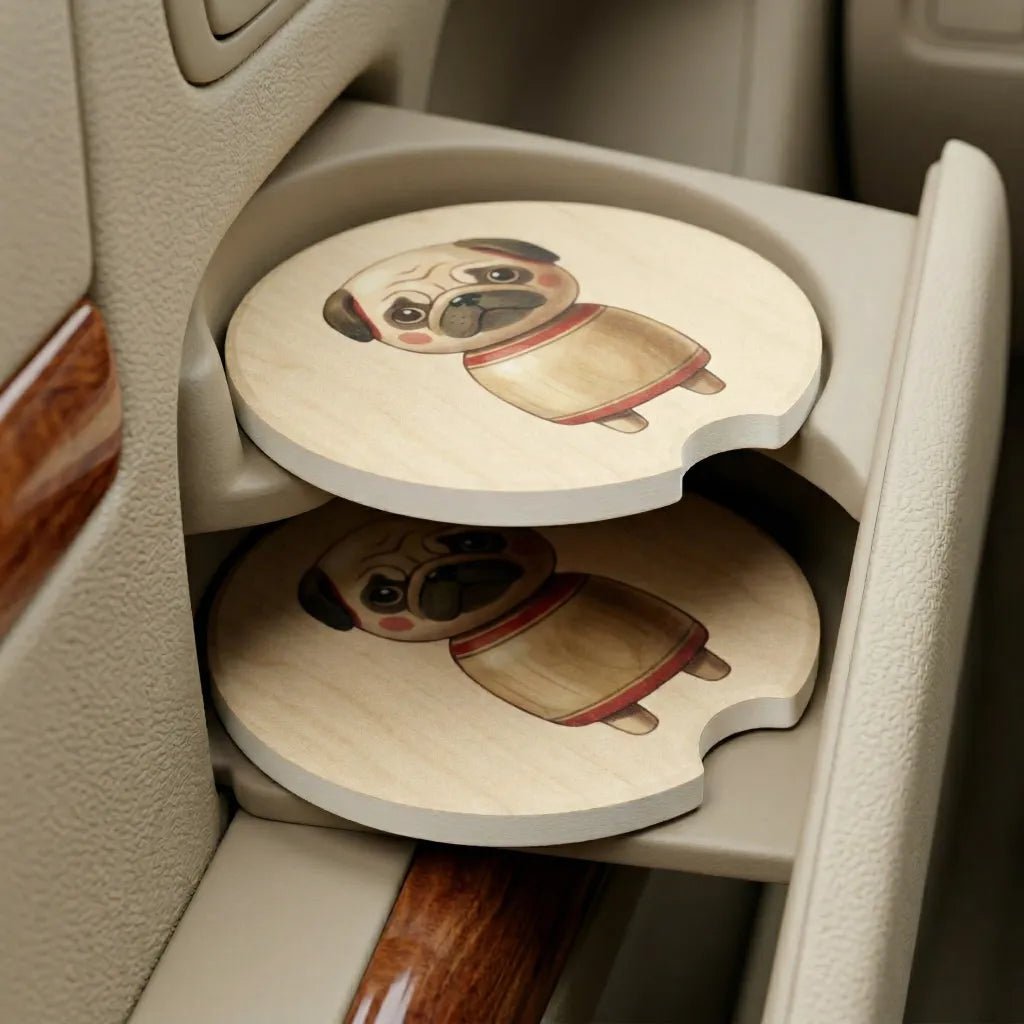 Vintage Pug Cute Dog Car Coasters Set - Road Muse