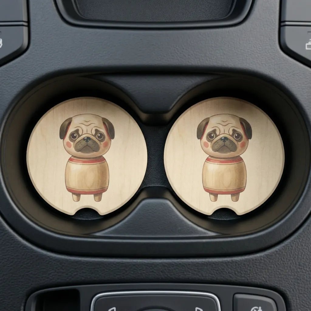 Vintage Pug Cute Dog Car Coasters Set - Road Muse