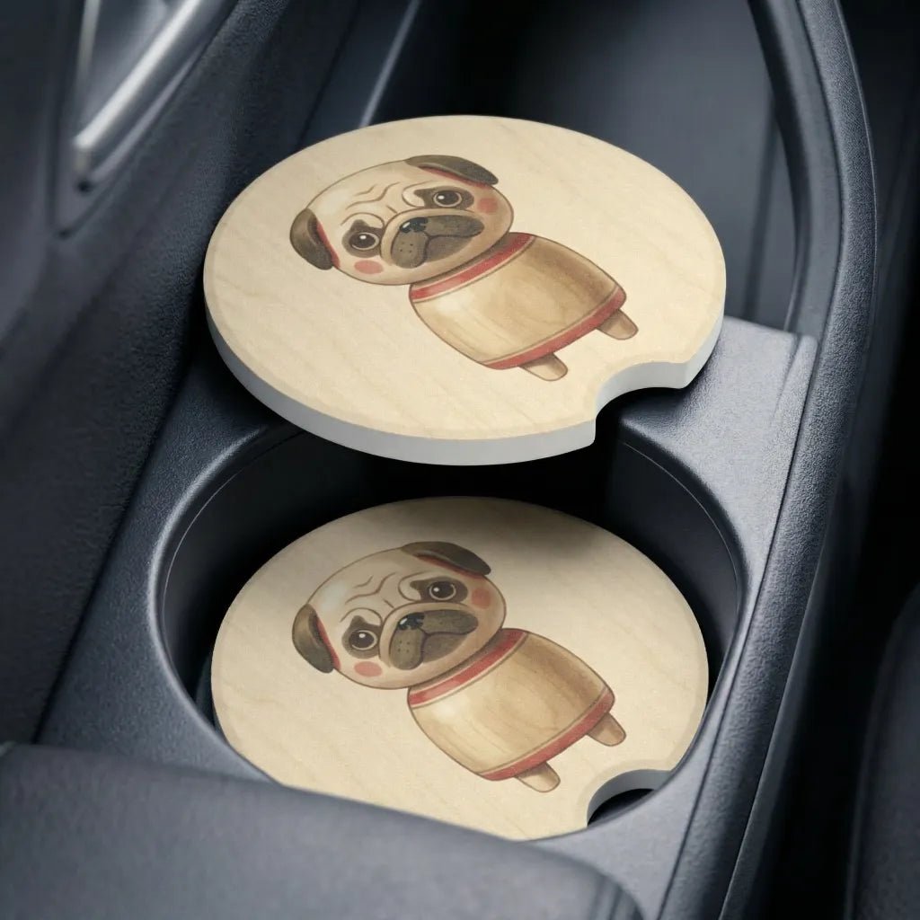 Vintage Pug Cute Dog Car Coasters Set - Road Muse