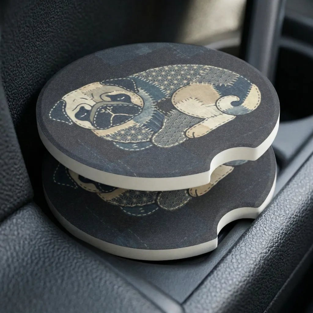 Vintage Pug Portrait Car Coasters Set - Road Muse