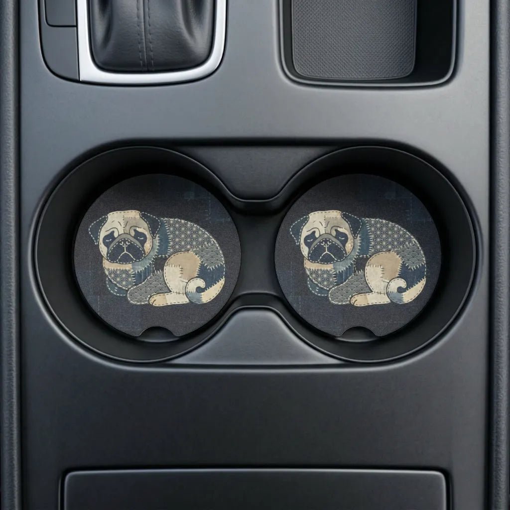 Vintage Pug Portrait Car Coasters Set - Road Muse