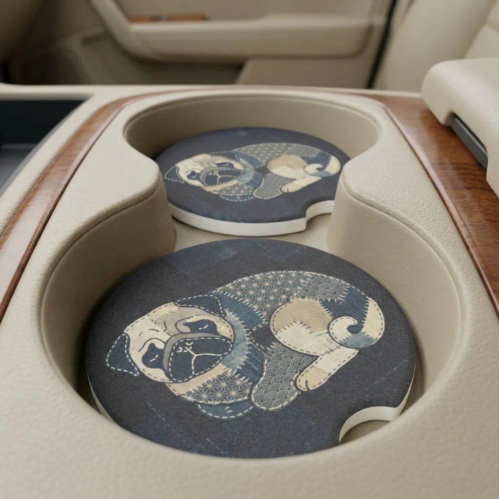 Vintage Pug Portrait Car Coasters Set - Road Muse