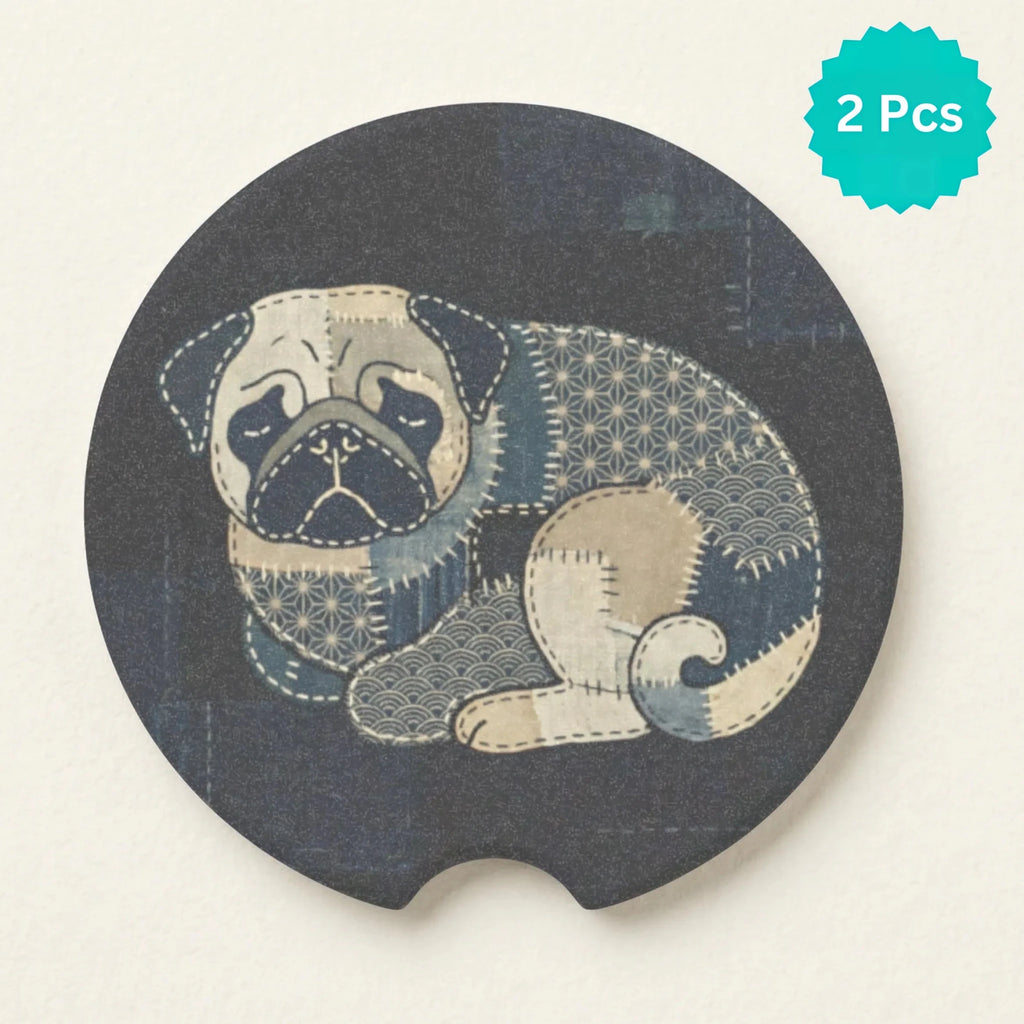 Vintage Pug Portrait Car Coasters Set - Road Muse