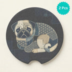 Vintage Pug Portrait Car Coasters Set - Road Muse