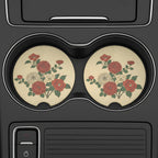 Vintage Red Floral Bouquet Car Coasters Set - Road Muse