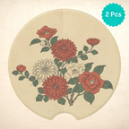 Vintage Red Floral Bouquet Car Coasters Set - Road Muse
