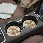 Vintage Red Floral Bouquet Car Coasters Set - Road Muse