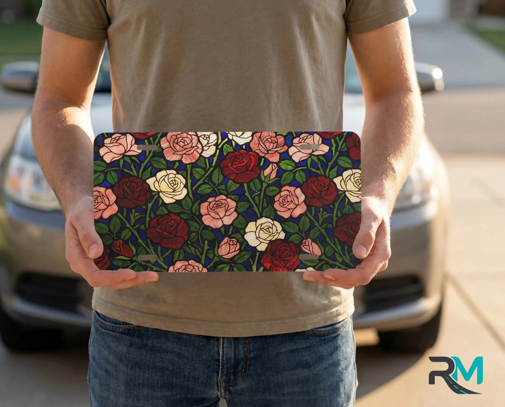Vintage Rose Pattern Vanity Plate - Road Muse