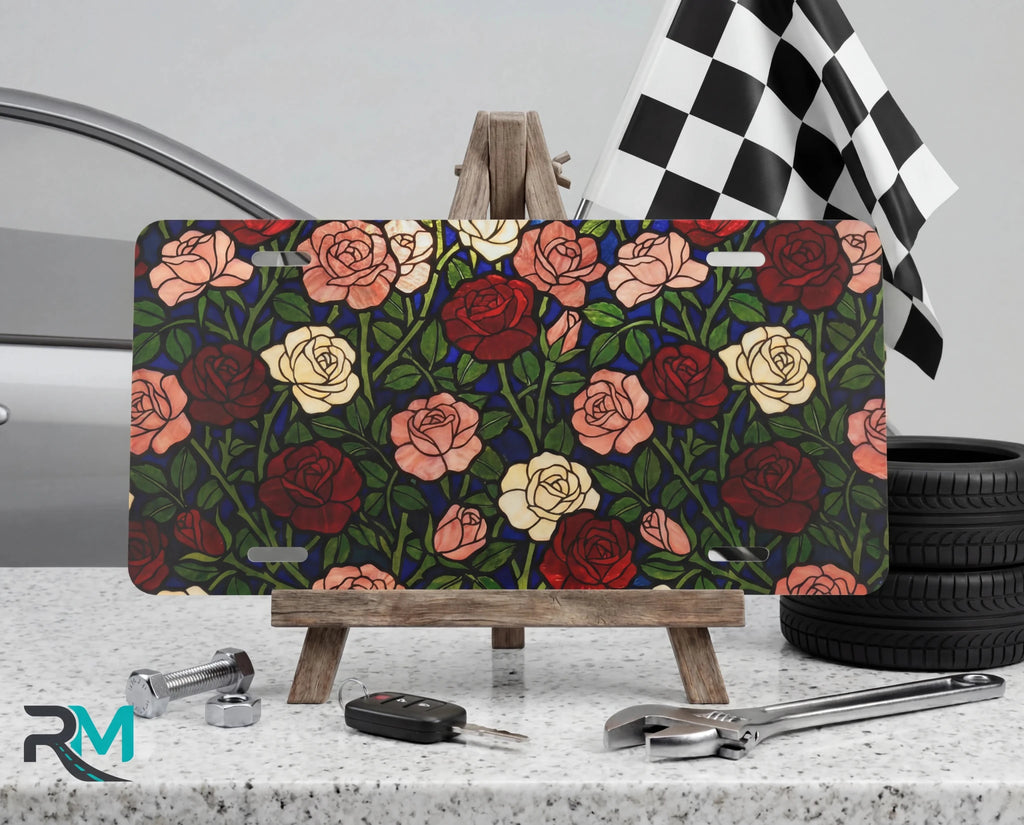 Vintage Rose Pattern Vanity Plate - Road Muse