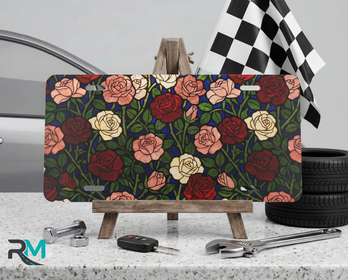 Vintage Rose Pattern Vanity Plate - Road Muse